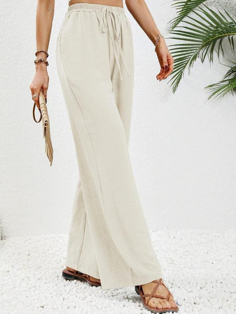 Women'S Solid Wide Leg Pants, Casual Comfy Trousers for Daily Wear 