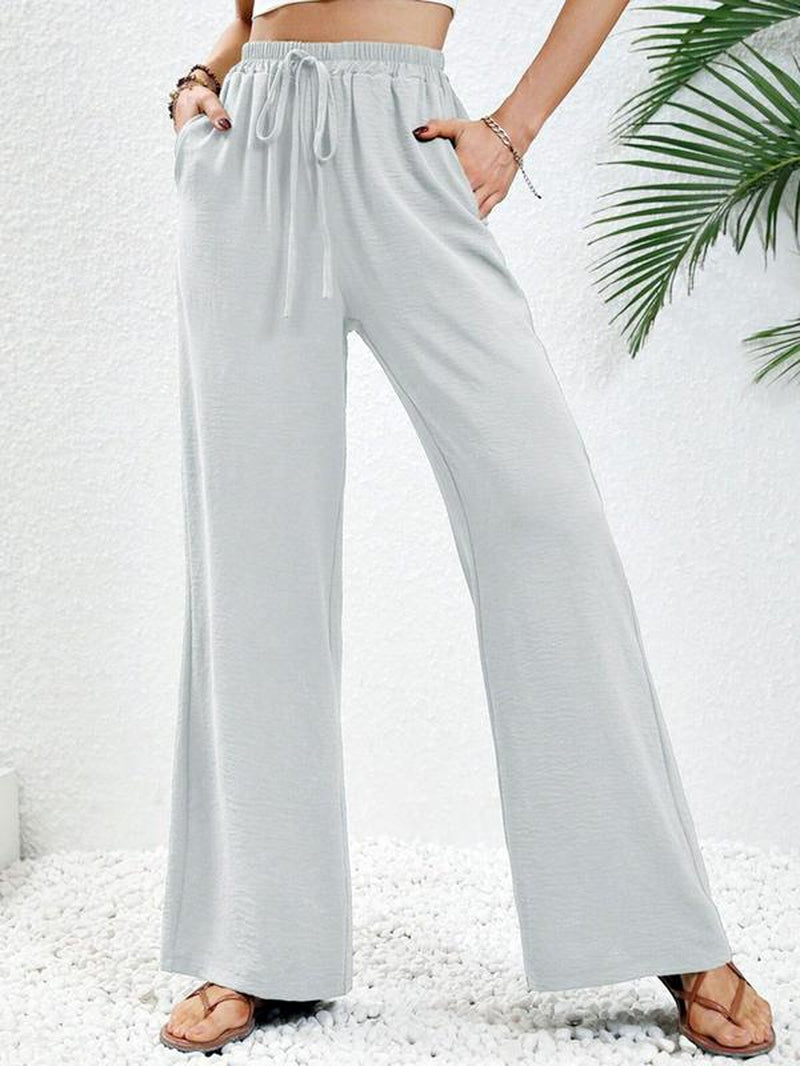 Women'S Solid Wide Leg Pants, Casual Comfy Trousers for Daily Wear 