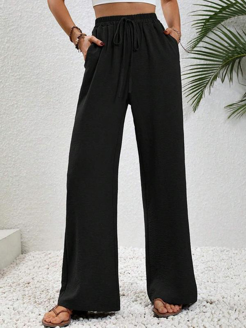 Women'S Solid Wide Leg Pants, Casual Comfy Trousers for Daily Wear 