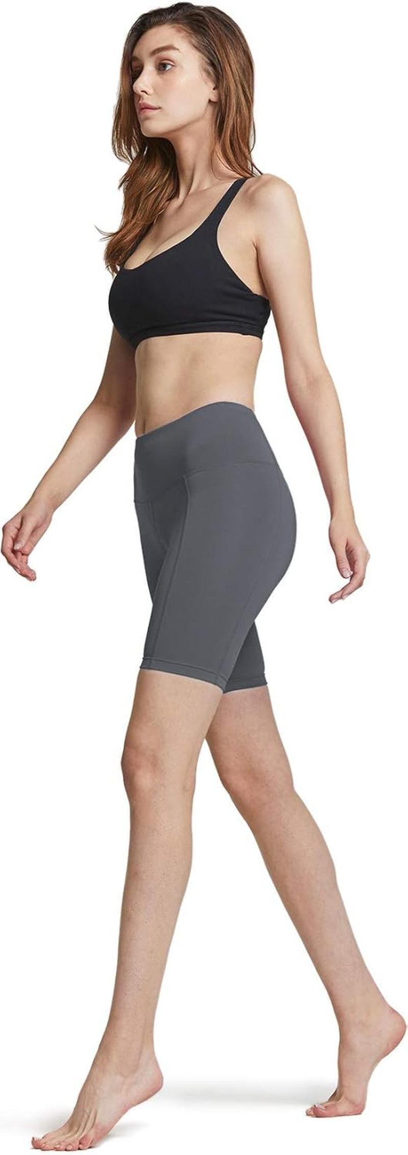Women'S High Waist Yoga Shorts, Tummy Control Stretch Fabric with Pocket for Running, Workout and Exercise