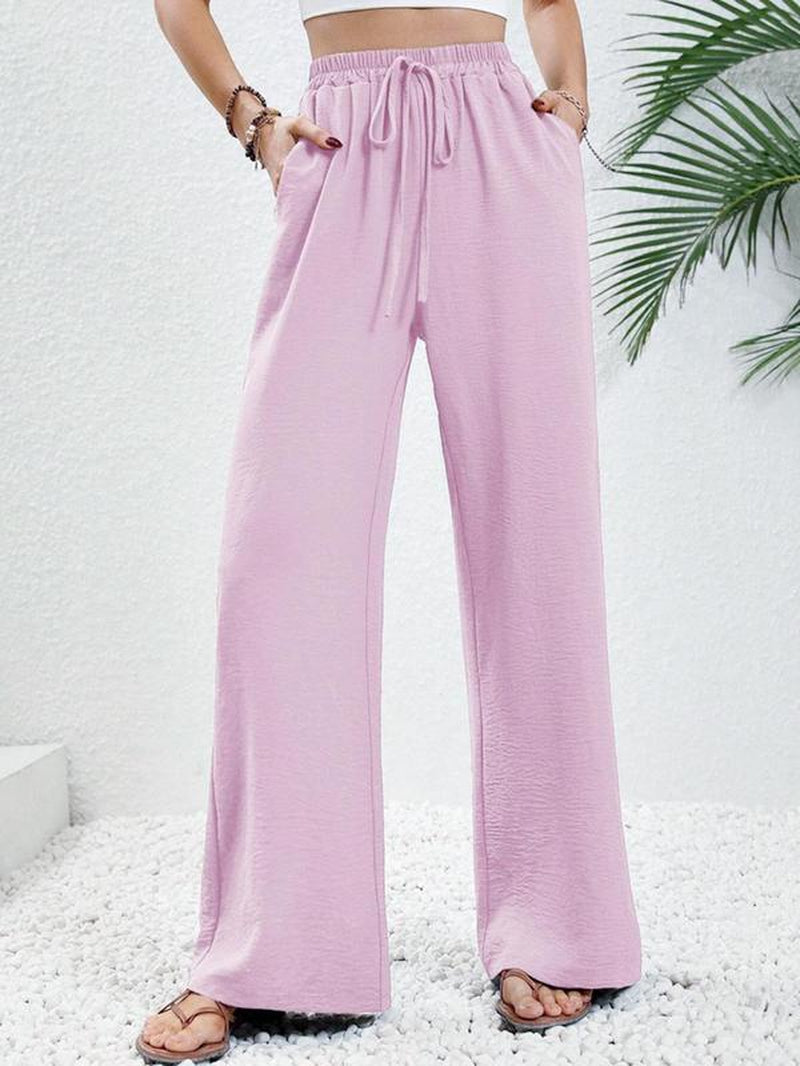 Women'S Solid Wide Leg Pants, Casual Comfy Trousers for Daily Wear 