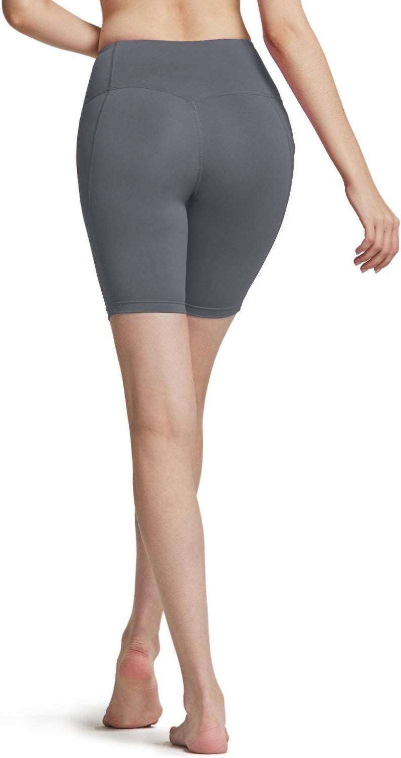 Women'S High Waist Yoga Shorts, Tummy Control Stretch Fabric with Pocket for Running, Workout and Exercise