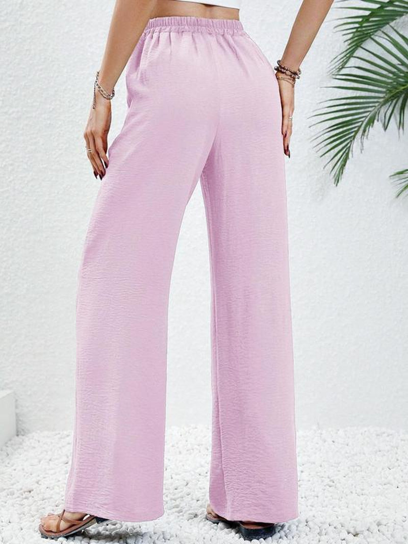 Women'S Solid Wide Leg Pants, Casual Comfy Trousers for Daily Wear 