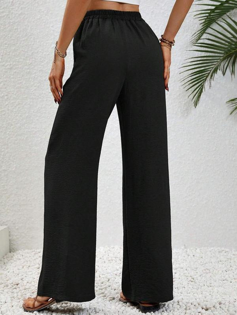 Women'S Solid Wide Leg Pants, Casual Comfy Trousers for Daily Wear 