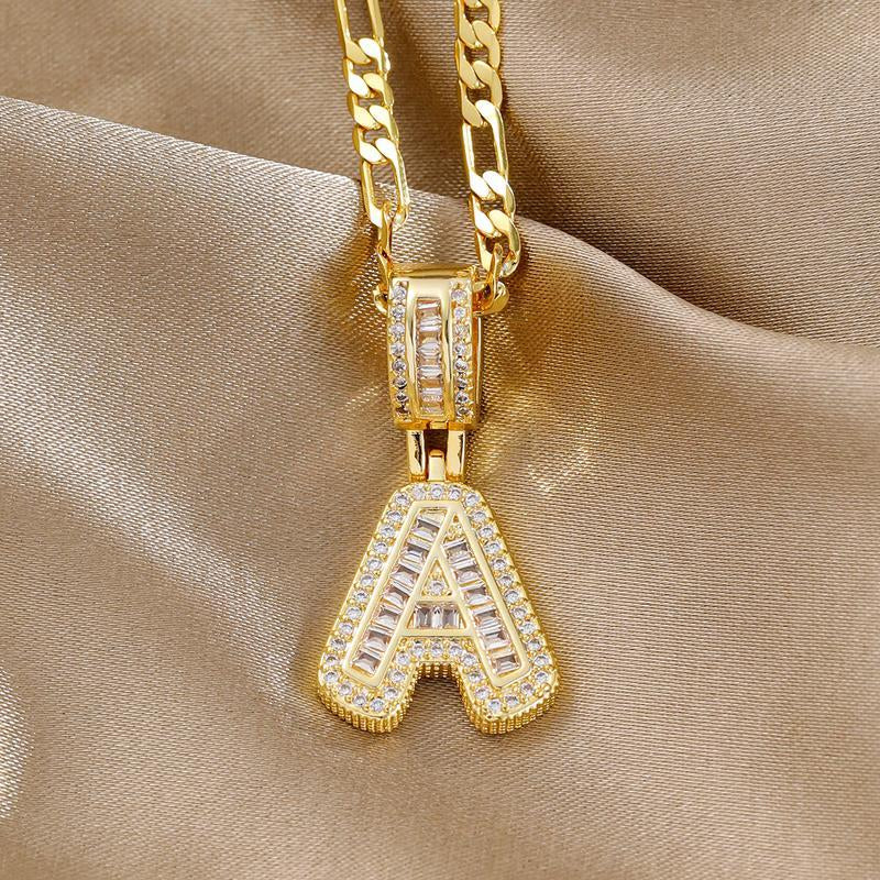 【B3】2 Count Initial Letter Necklace Set with Zirconia Stones | Golden/Silver Bubble Necklaces  