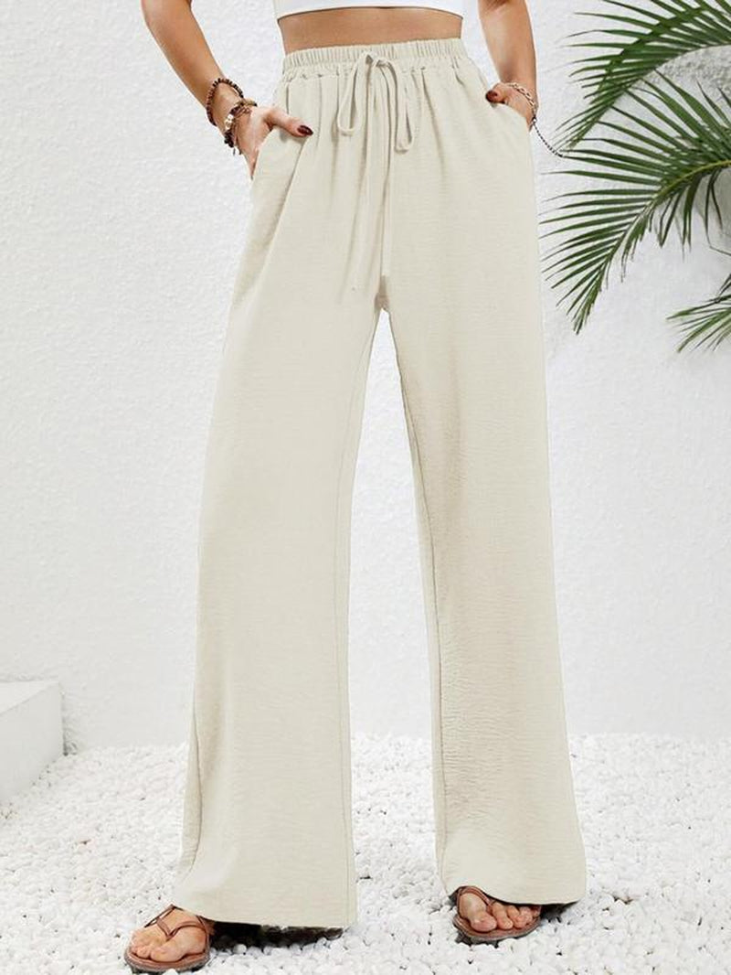 Women'S Solid Wide Leg Pants, Casual Comfy Trousers for Daily Wear 