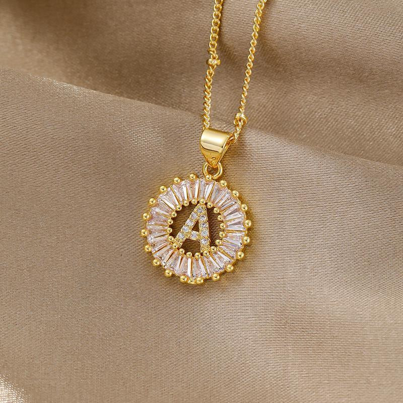 【B3】2 Count Initial Letter Necklace Set with Zirconia Stones | Golden/Silver Bubble Necklaces  