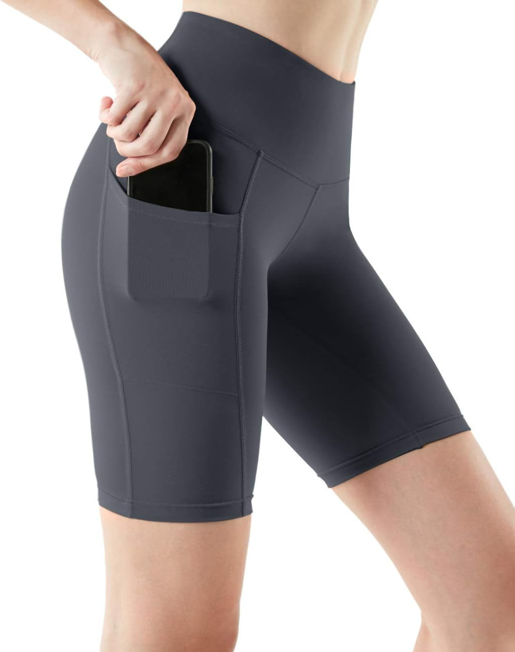 Women'S High Waist Yoga Shorts, Tummy Control Stretch Fabric with Pocket for Running, Workout and Exercise