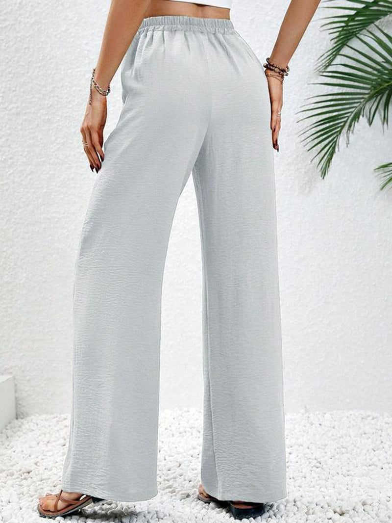 Women'S Solid Wide Leg Pants, Casual Comfy Trousers for Daily Wear 