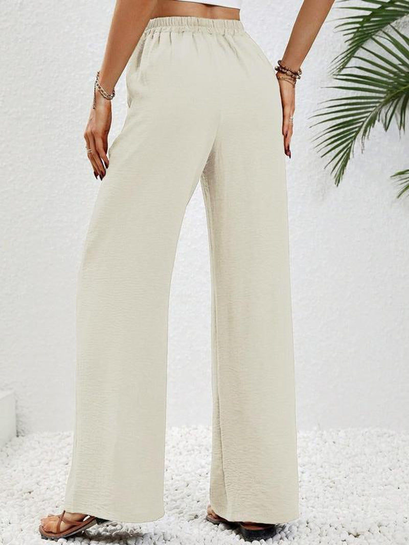 Women'S Solid Wide Leg Pants, Casual Comfy Trousers for Daily Wear 